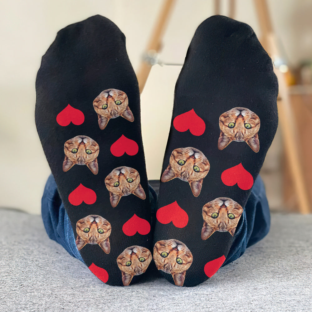 Custom Face Heart Pattern - Personalized Cat Socks
