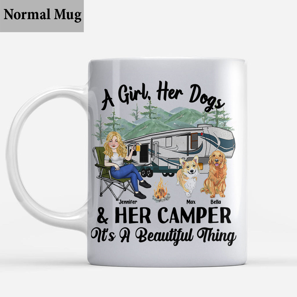 A Girl Her Dog And Her Camper - Camping gift for dog lover - Personalized Mug