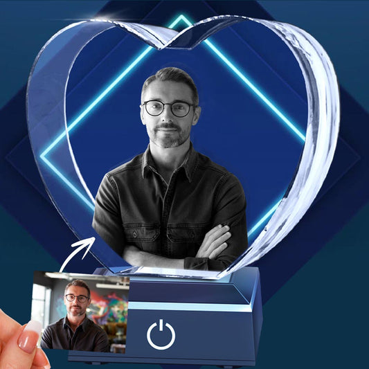 Custom Photo - Personalized Uncle Laser Engraving 3D Heart Shaped Crystal Lamp