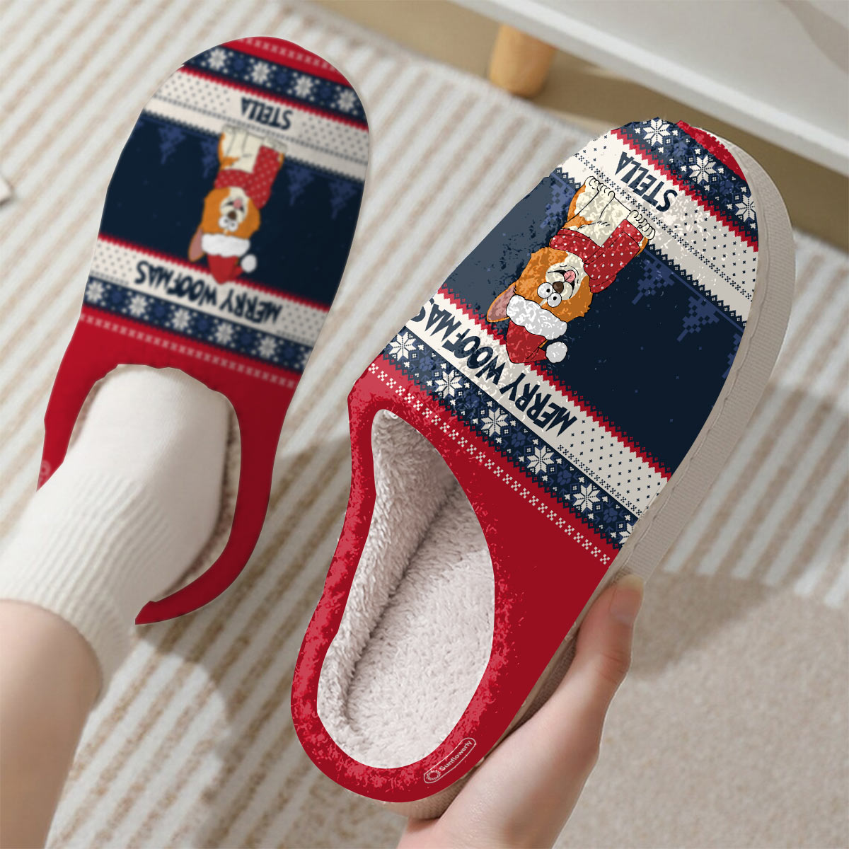 Meowy Christmas Merry Woofmas - Gift for dog lovers, cat lover - Personalized Slippers