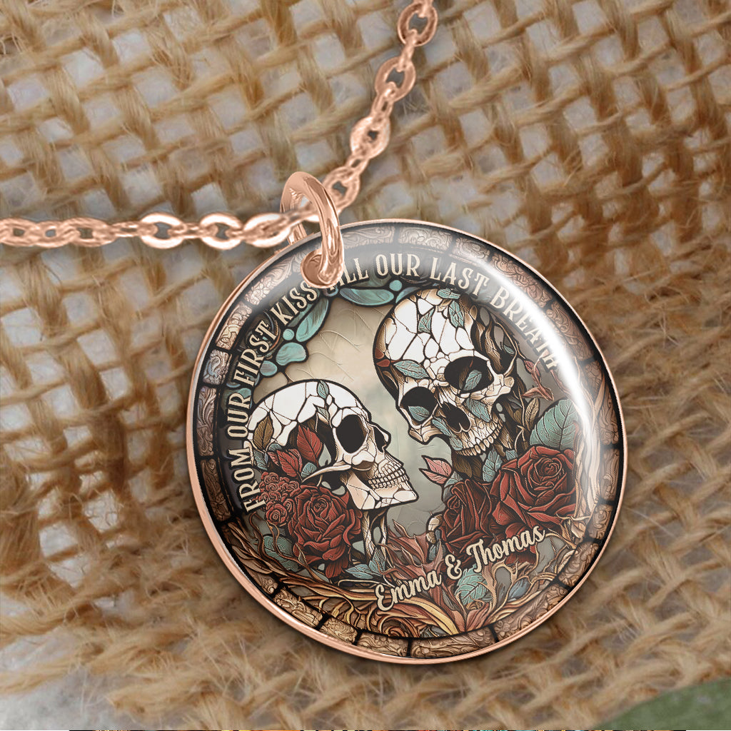 From Our First Kiss - Skull gift for girlfriend, husband, boyfriend, wife - Personalized Round Pendant Necklace