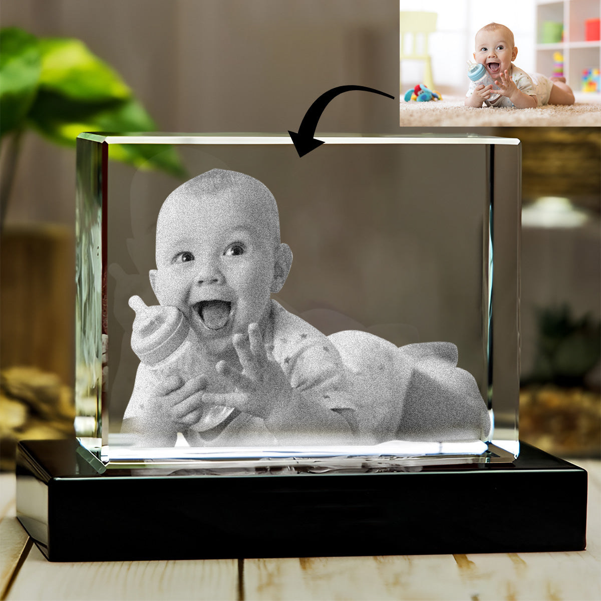 Custom Photo - Personalized Newborn Laser Engraving 3D Cuboid Shaped Crystal Lamp
