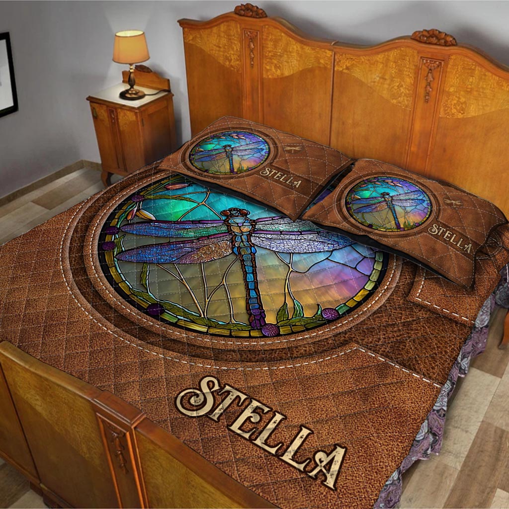 Stained Glass Dragonfly - Personalized Dragonfly Quilt Set