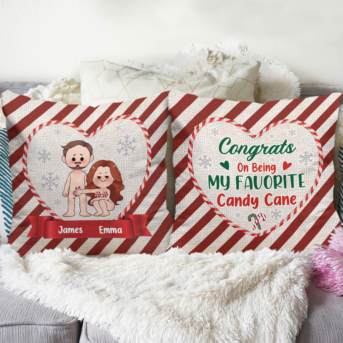 Congrats On Being My Favorite Candy Cane - gift for husband, wife, boyfriend, girlfriend - Personalized Throw Pillow