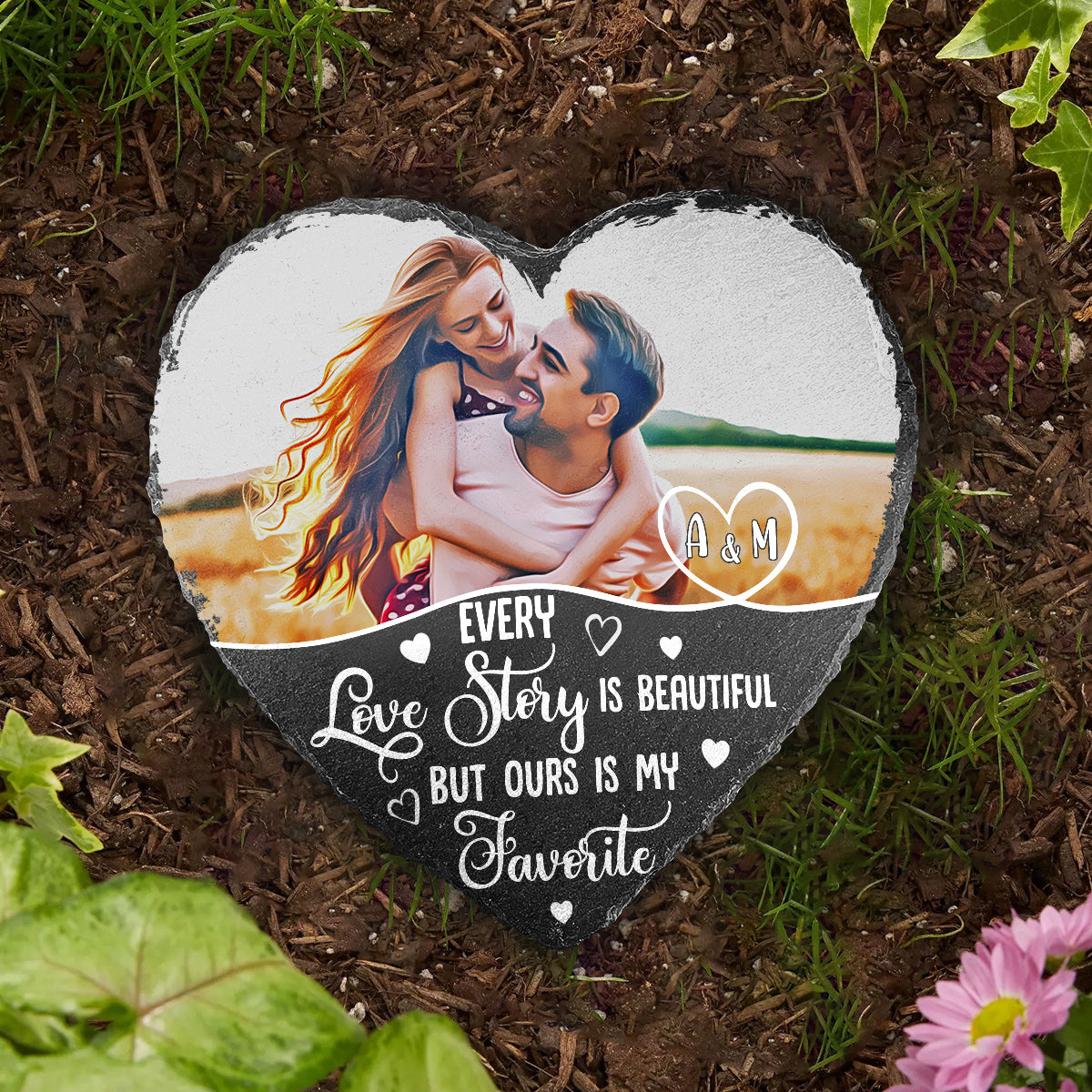 Every Love Story Is Beautiful - Personalized Couple Heart Shaped Stone
