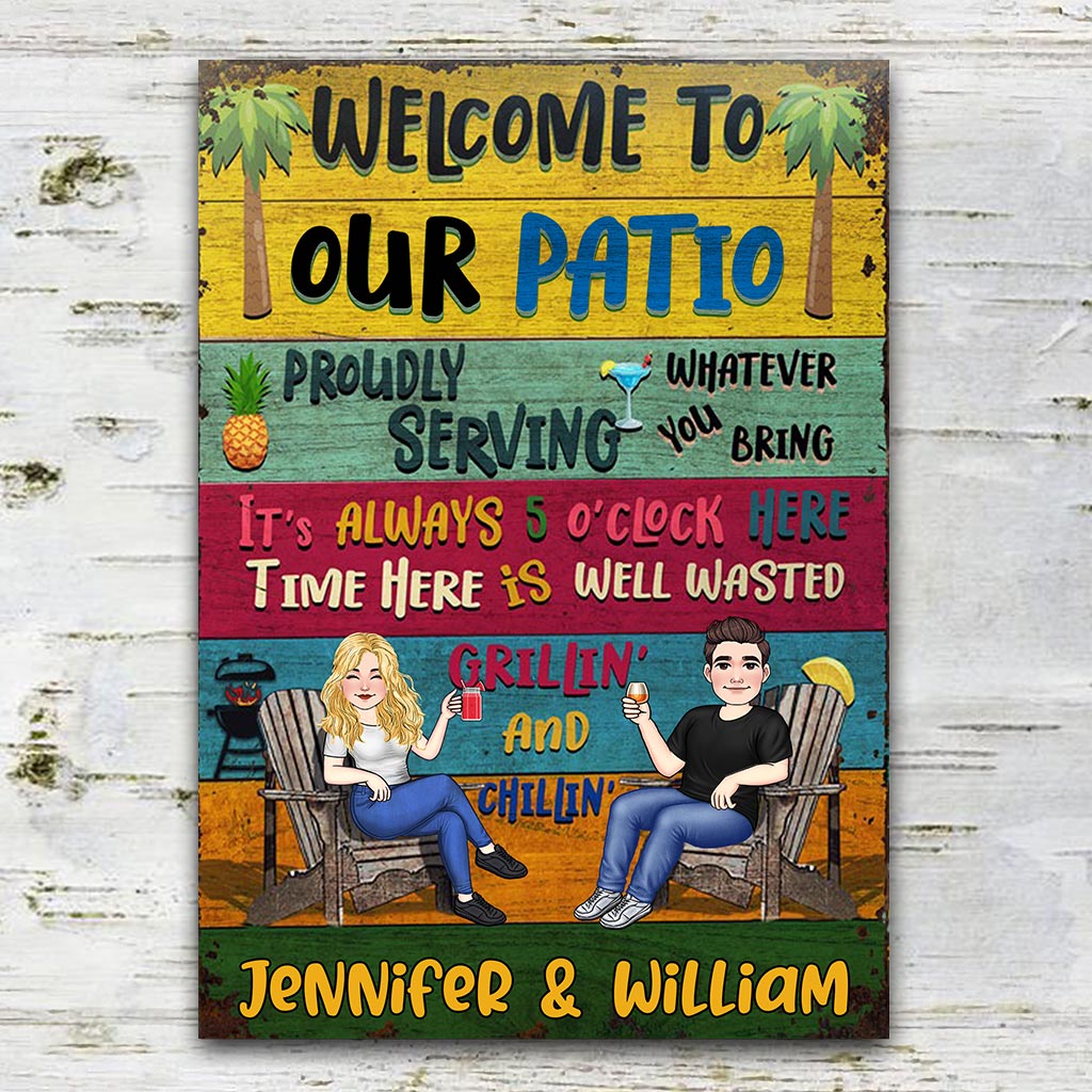 Welcome To Our Patio - Personalized Backyard Rectangle Metal Sign