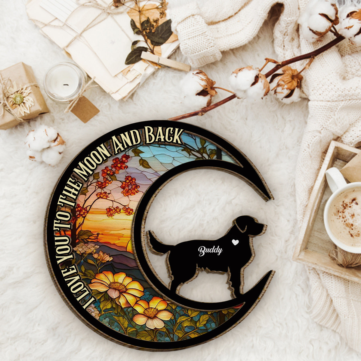 I Love You To The Moon And Back - Gift for dog lovers - Personalized 2 Layered Wood Sign / Wood Plaque