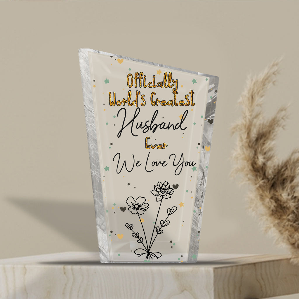 Officially World's Greatest Mom Ever - Gift for mom, grandma, wife, dad, grandpa, husband - Personalized Custom Shaped Acrylic Plaque