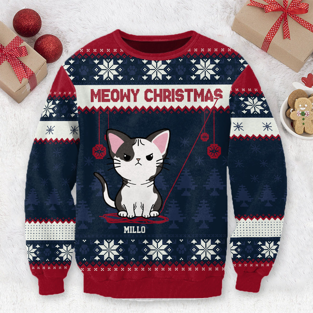 Merry Christmas - Personalized Cat Ugly Sweater