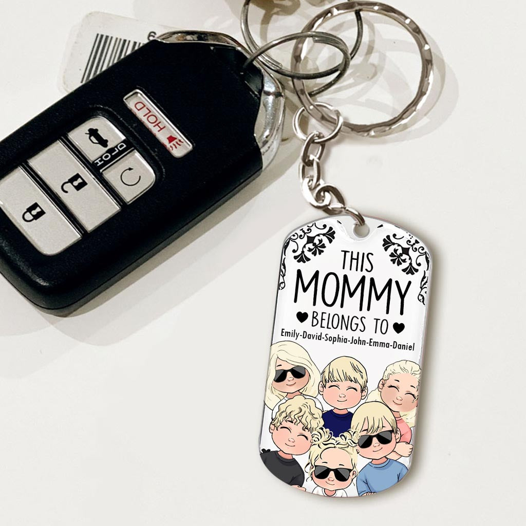 This Father Belongs To - Gift for dad, grandpa, mom, uncle, aunt, grandma - Personalized Stainless Steel Keychain