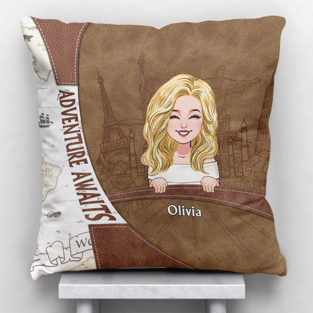 Adventure Awaits - Personalized Travelling Throw Pillow