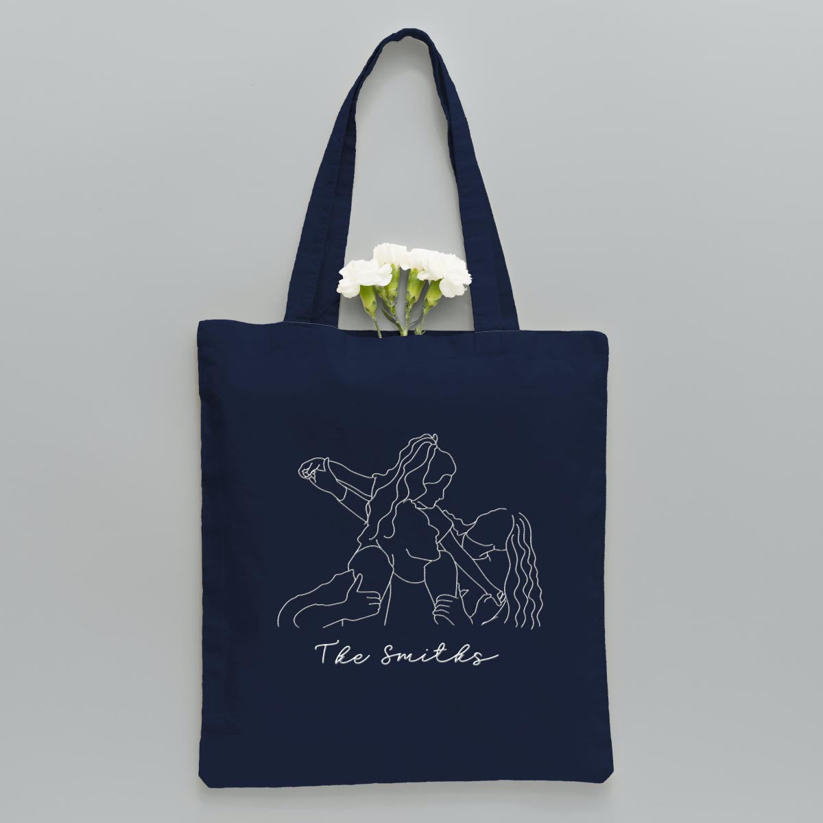 Custom Photo Line Art - Personalized Family Embroidered Tote Bag