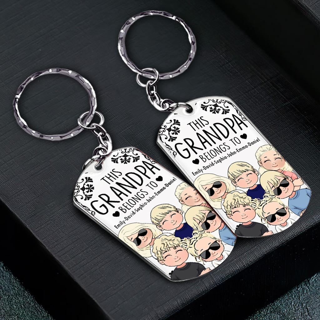 This Father Belongs To - Gift for dad, grandpa, mom, uncle, aunt, grandma - Personalized Stainless Steel Keychain