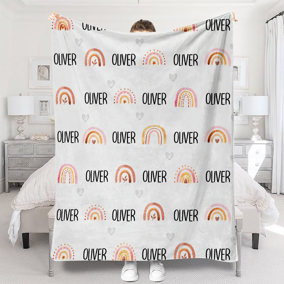 Custom Name Retro Rainbow - Personalized grandson Blanket