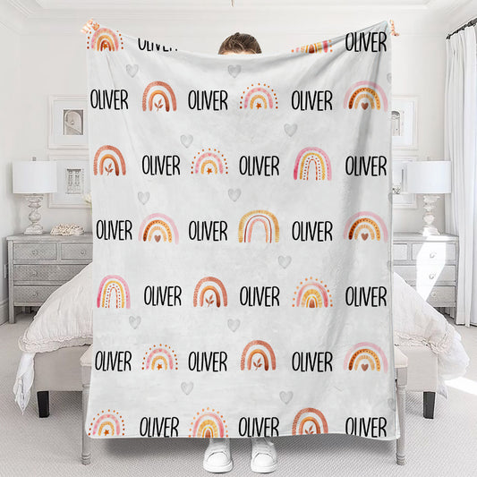 Custom Name Retro Rainbow - Personalized grandson Blanket