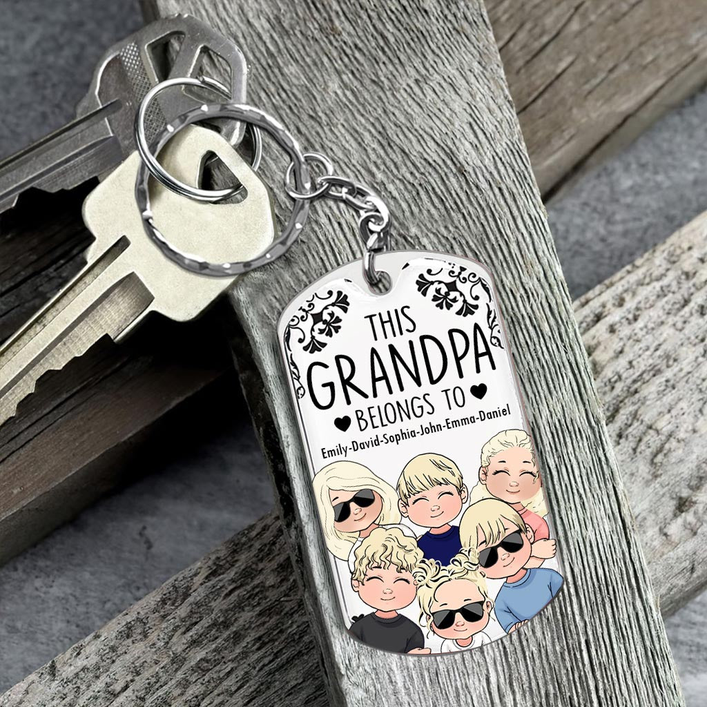 This Father Belongs To - Gift for dad, grandpa, mom, uncle, aunt, grandma - Personalized Stainless Steel Keychain