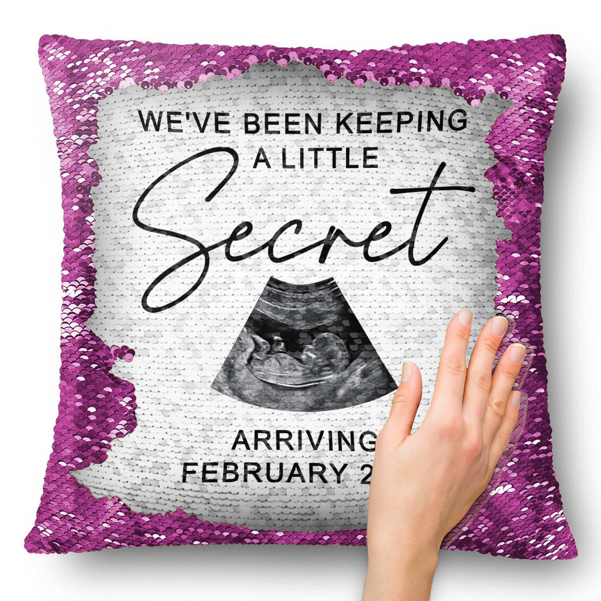 We've Been Keeping A Little Secret - Personalized Pregnancy Sequin Pillow Cover