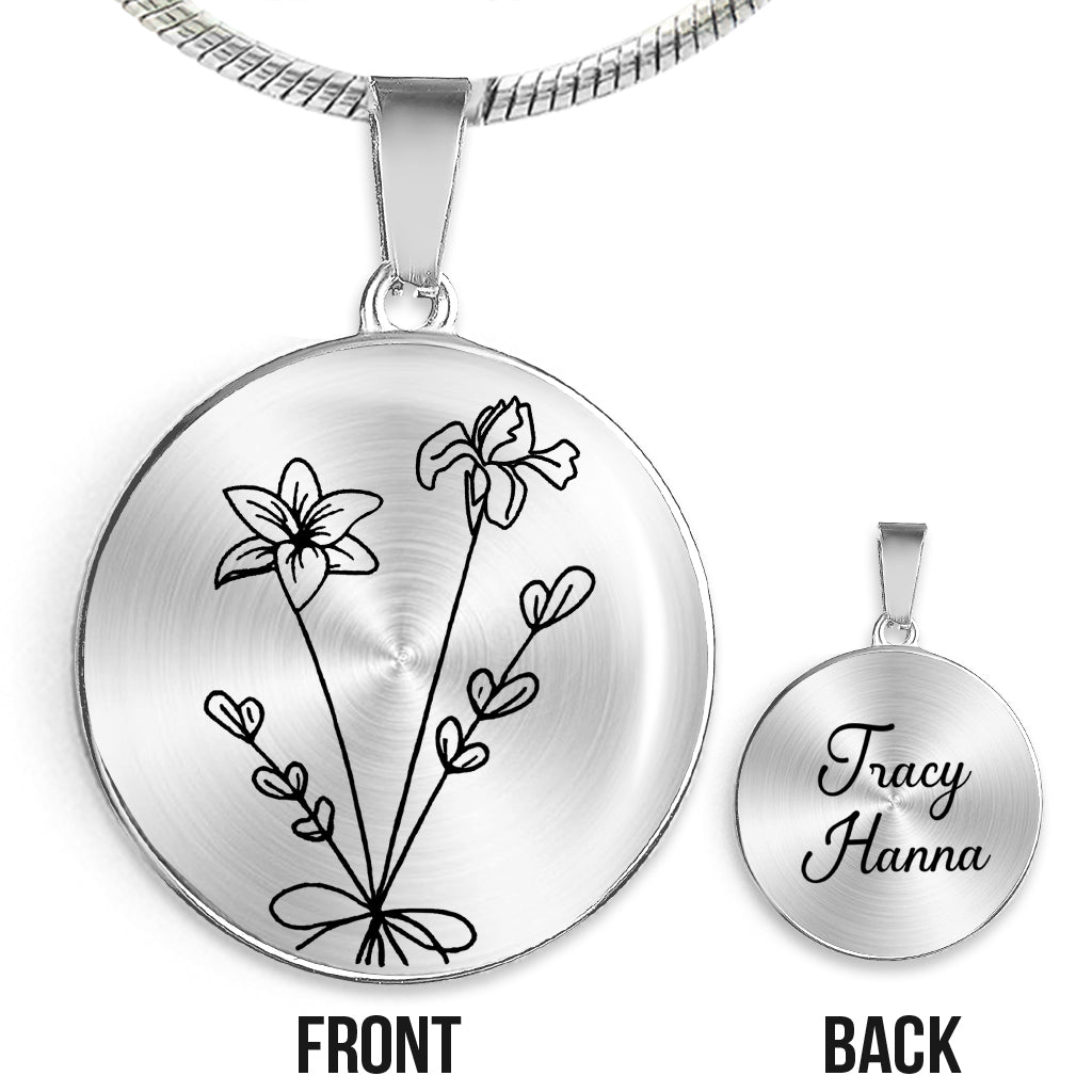 Birthday Flower - Gift for mom, wife,girlfriend, grandma - Personalized Round Pendant Necklace