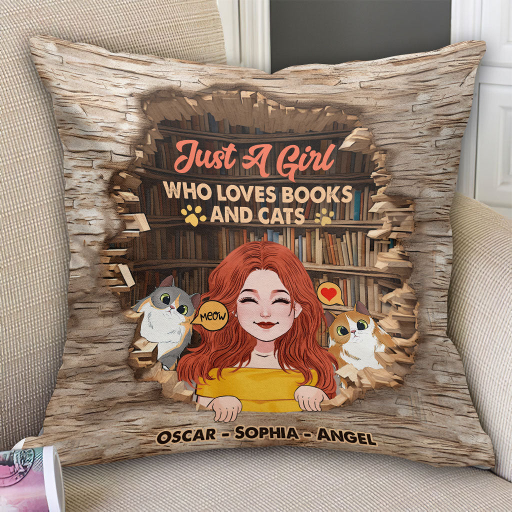 Love Books And Cats - Personalized Book Throw Pillow