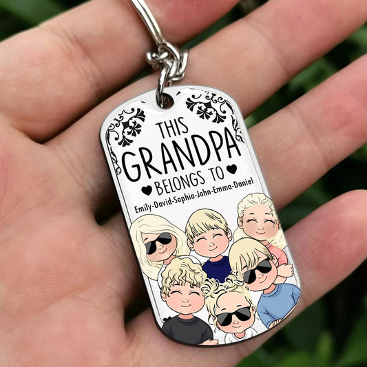 This Father Belongs To - Gift for dad, grandpa, mom, uncle, aunt, grandma - Personalized Stainless Steel Keychain