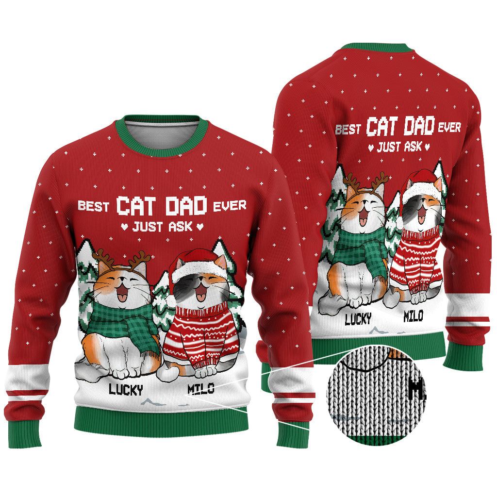 Best Cat Dad Ever - Personalized Cat Ugly Sweater
