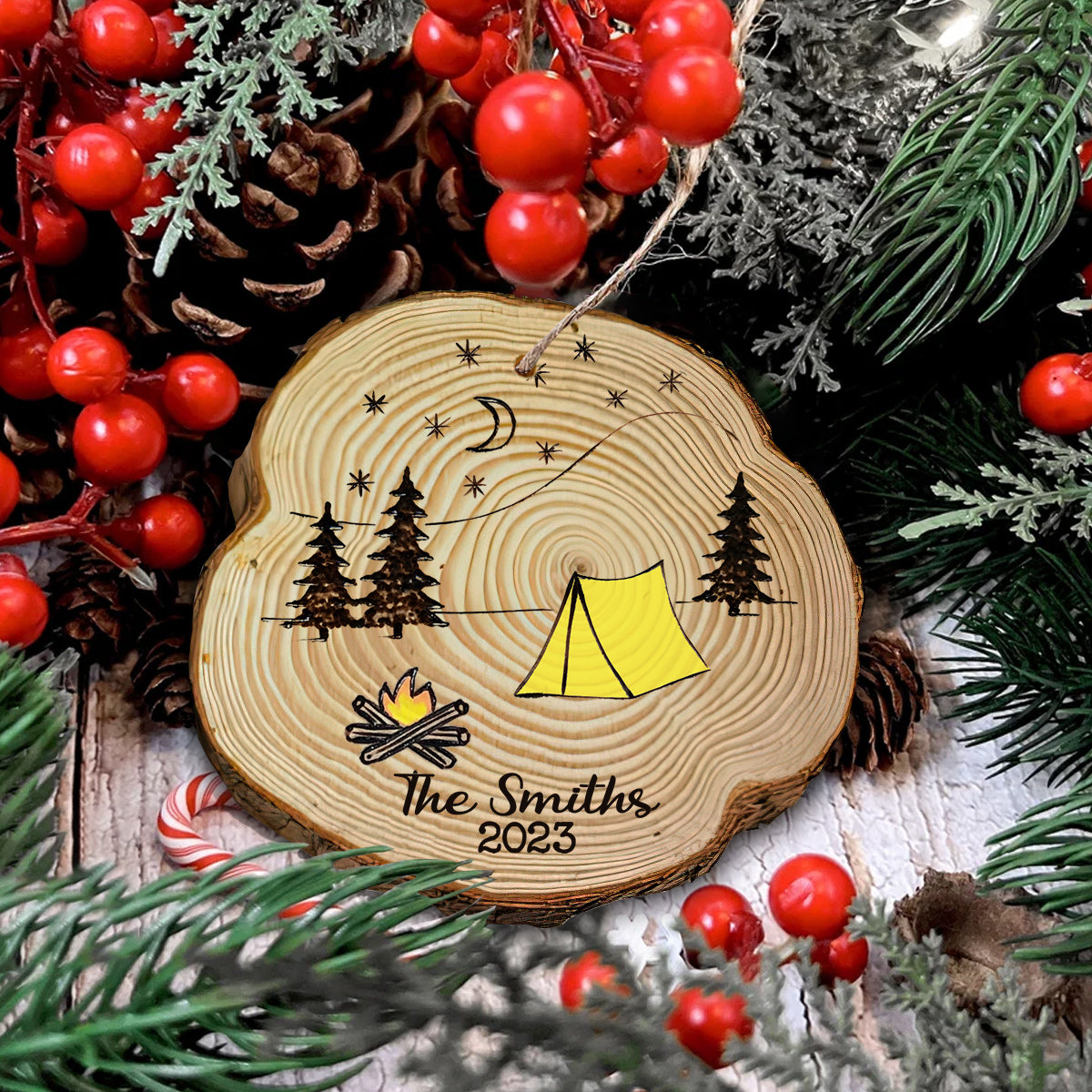 Making Memories One Campsite At A Time - Personalized Camping Slice Wood Ornament