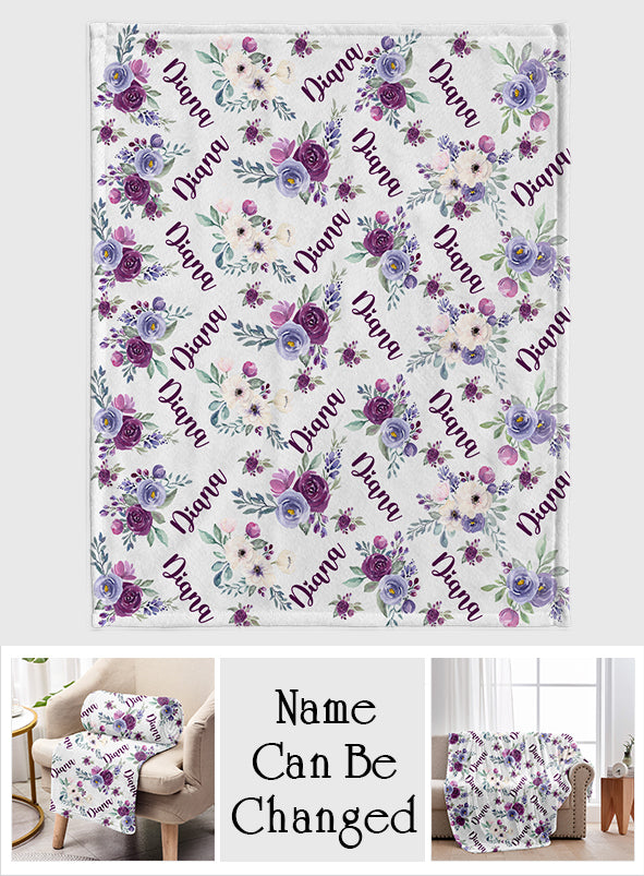 Custom Name Purple Flowers - Personalized Bestie Blanket