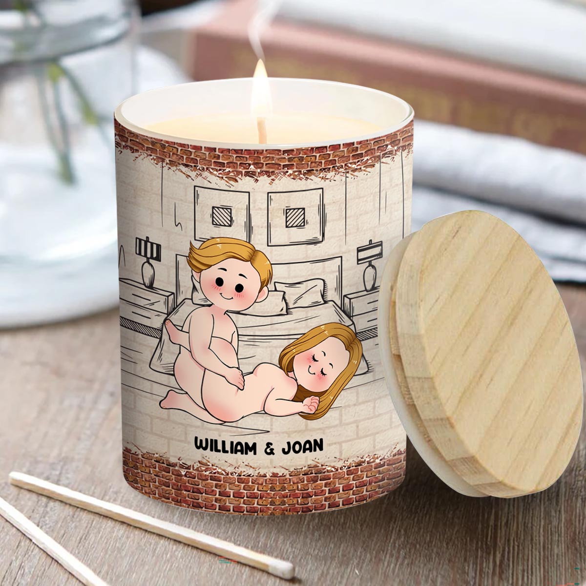 When This Candle Is Lid - Personalized Couple Candle With Wooden Lid