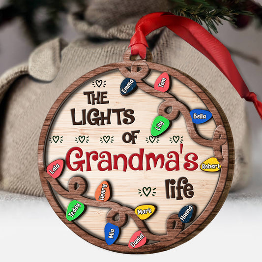 The Lights Of Grandma's Life - Personalized Grandma Layered Wood Ornament
