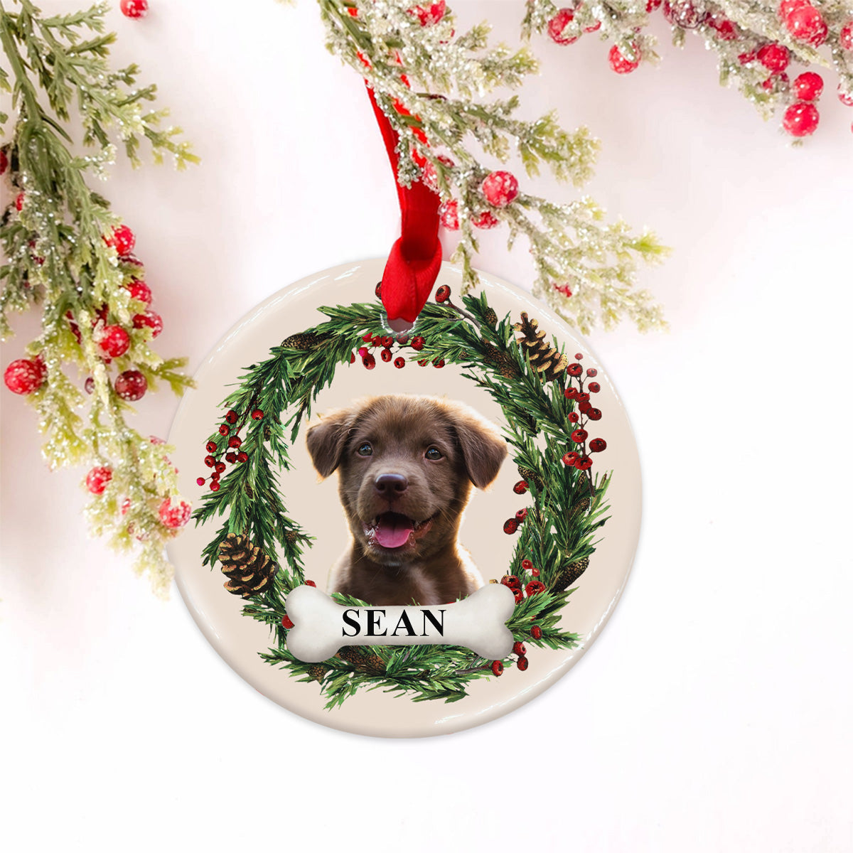 Lovely Dog/Cat Face - Personalized Dog Ceramic Circle Ornament