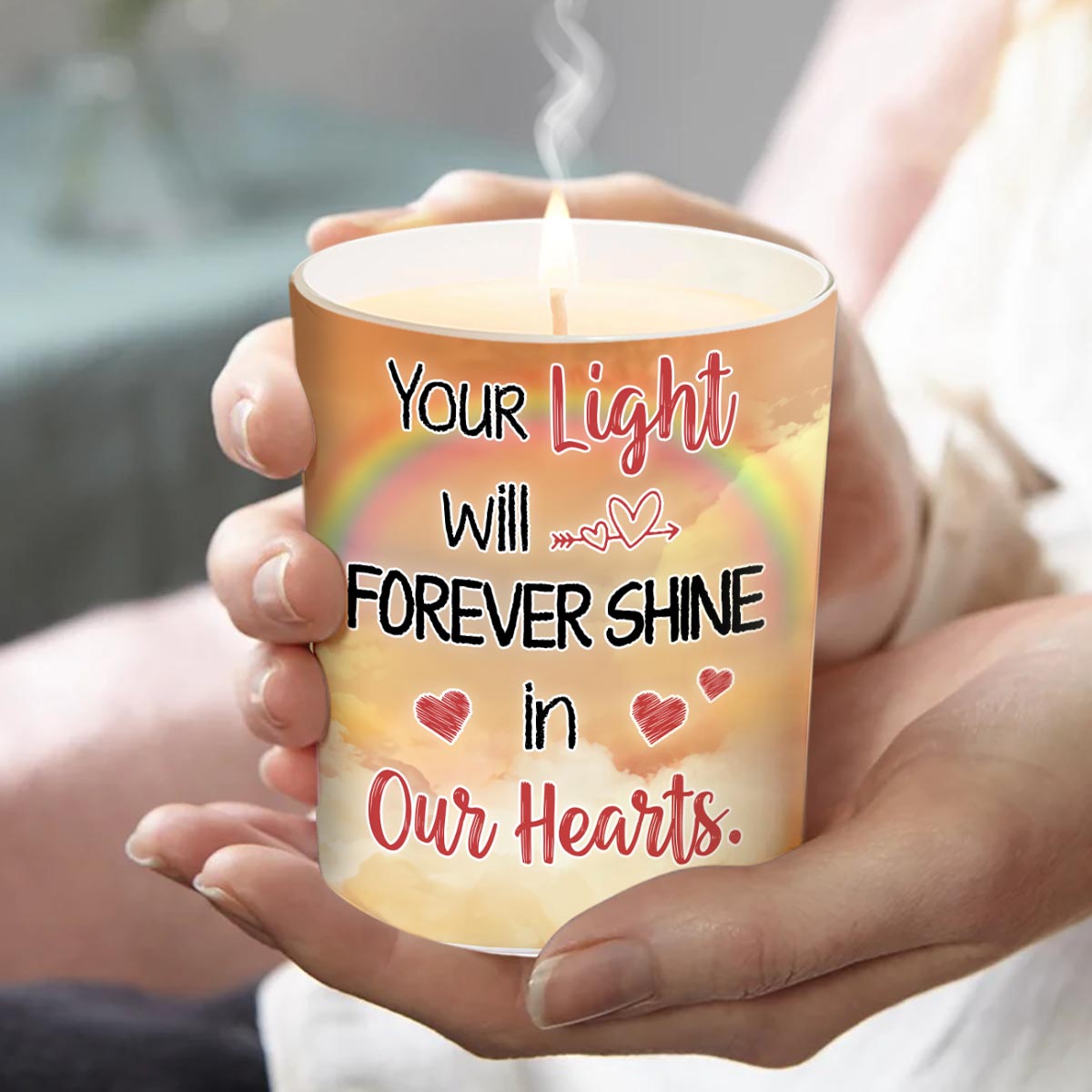 Your Light Shine In Our Hearts - Personalized Dog Candle With Wooden Lid