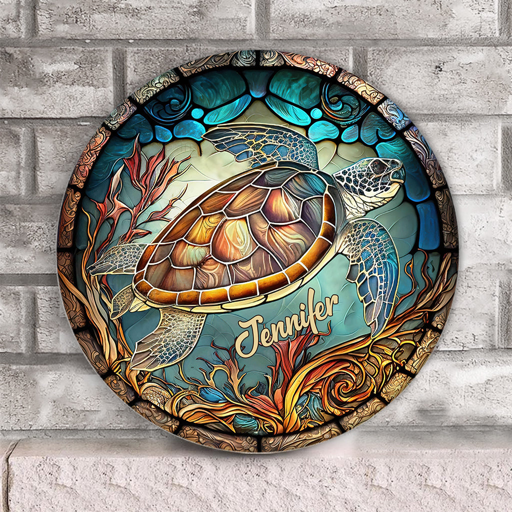 Love Turtles - Personalized Turtle Round Wood Sign