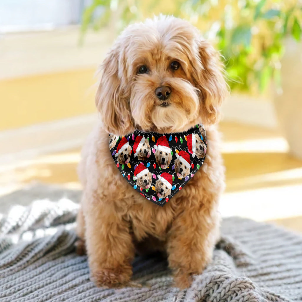 Any Photo Upload Colorful Christmas Light - Personalized Dog Pet Bandana