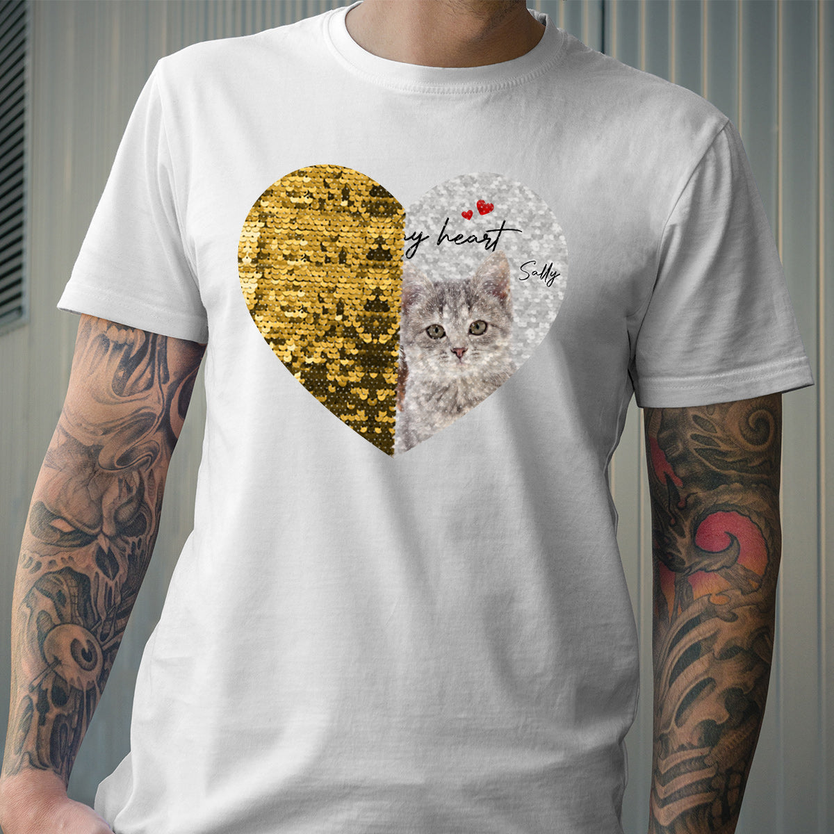 Forever In My Heart Custom Photo Dog & Cat - Gift for dog lovers, dog lover, cat lover - Personalized Sequin T-shirt