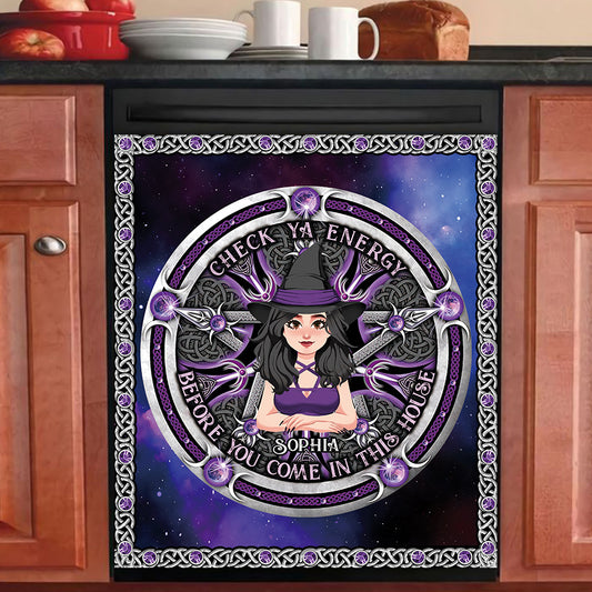 Check Ya Energy - Personalized Witch Dishwasher Cover