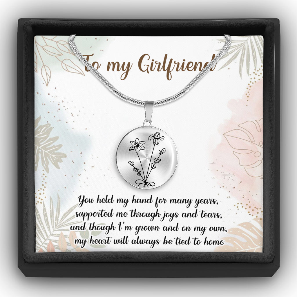 Birthday Flower - Gift for mom, wife,girlfriend, grandma - Personalized Round Pendant Necklace