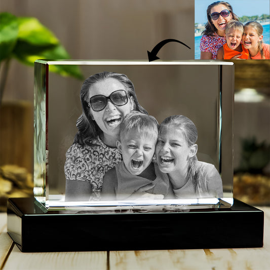 Custom Photo - Personalized Mother Laser Engraving 3D Cuboid Shaped Crystal Lamp