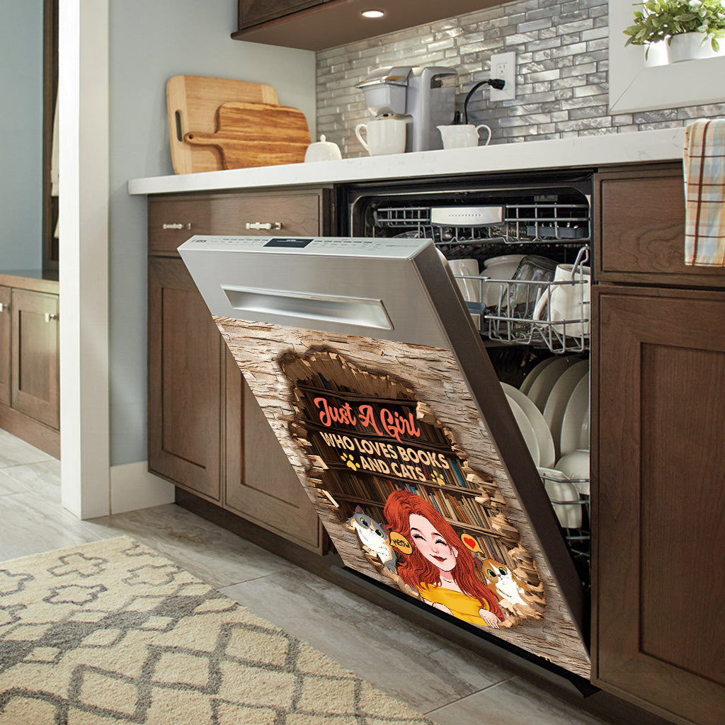 Love Books And Cats - Personalized Book Dishwasher Cover