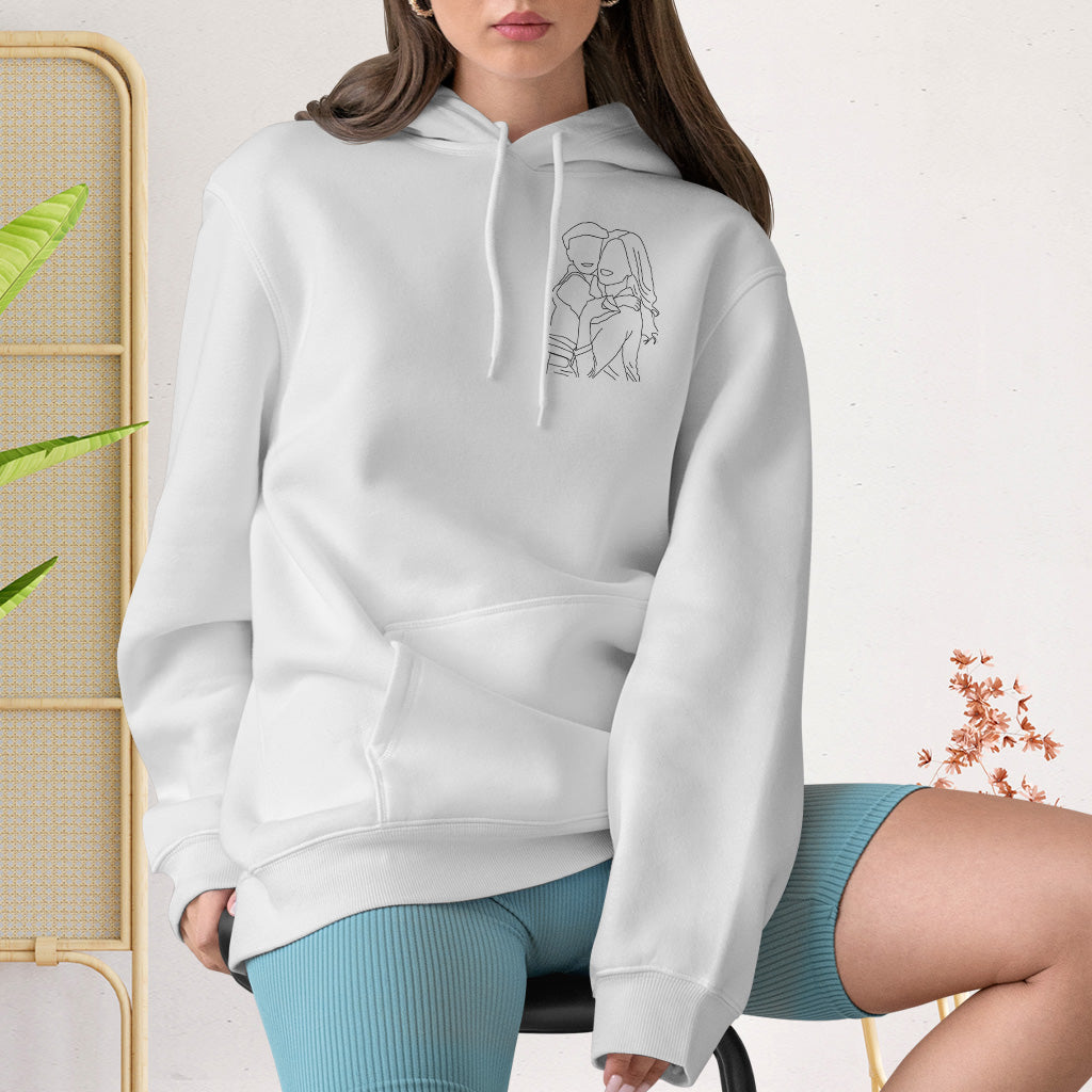 Custom Line Art - Personalized Aunt Embroidered Hoodie