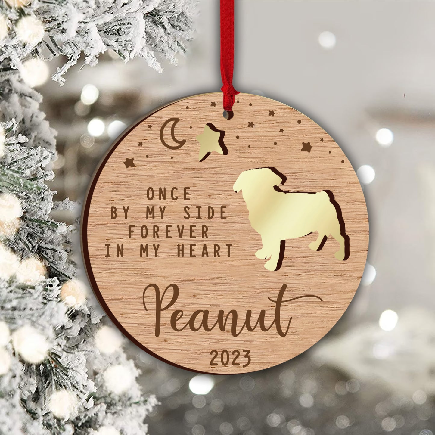 Once By My Side Forever In My Heart - Personalized Dog Mirrored Wooden Ornament