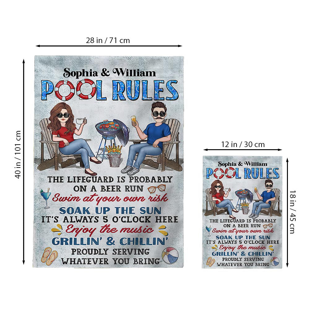 Pool Rules Swim At Your Own Risk - Personalized Backyard Garden Flag