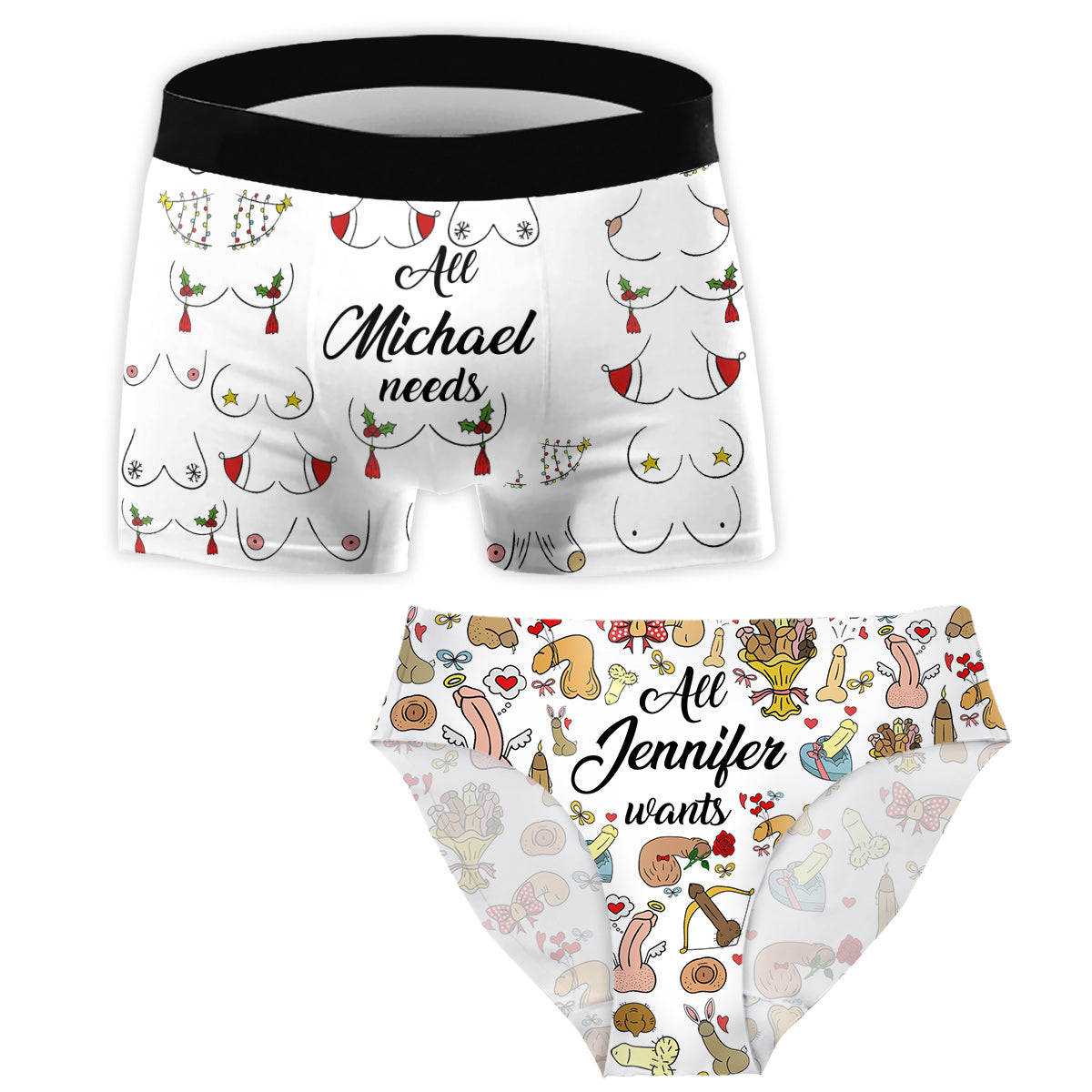 All I Want For Christmas - Personalized Couple Women Briefs & Men Boxer Briefs