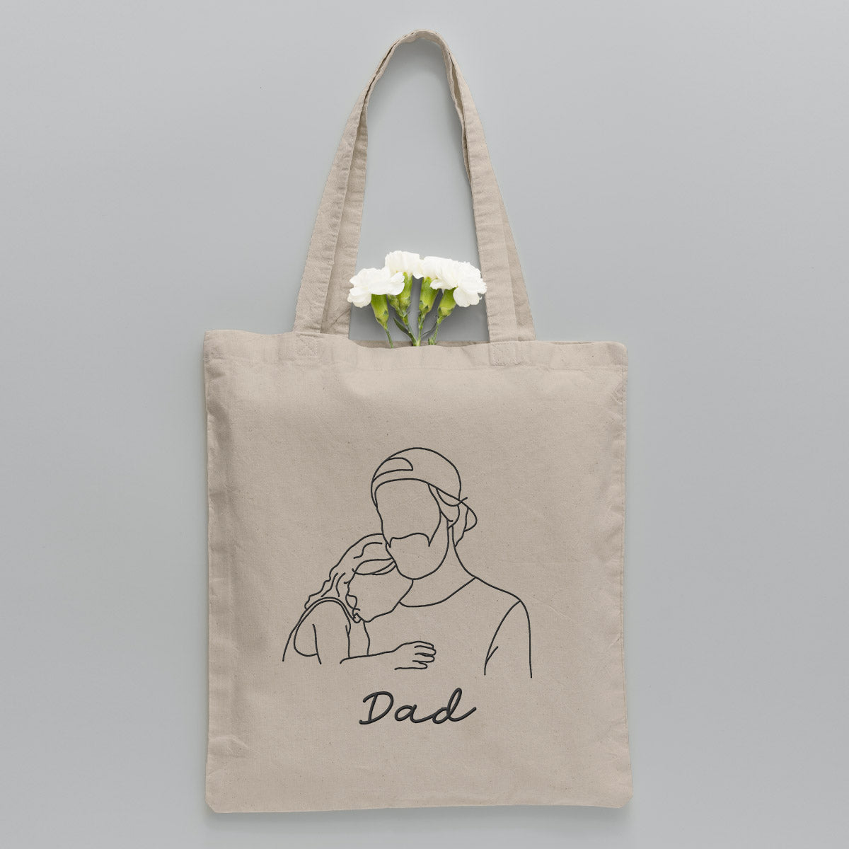 Custom Photo Line Art - Personalized Step Dad Embroidered Tote Bag