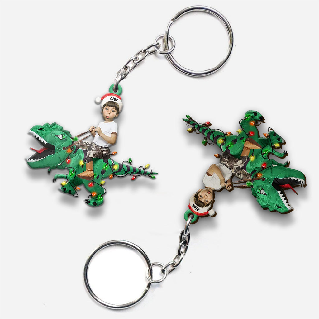 Cute Kid Rides The Dinosaurus - Personalized Kid Keychain