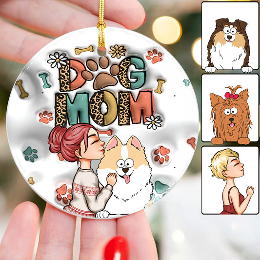 Dog Mom Cat Mom Inflated - Gift for dog lovers, cat lover - Personalized Ceramic Circle Ornament