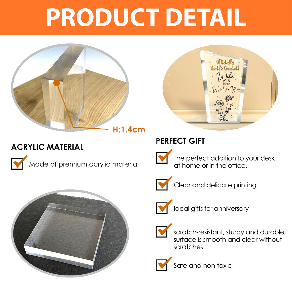 Officially World's Greatest Mom Ever - Gift for mom, grandma, wife, dad, grandpa, husband - Personalized Custom Shaped Acrylic Plaque