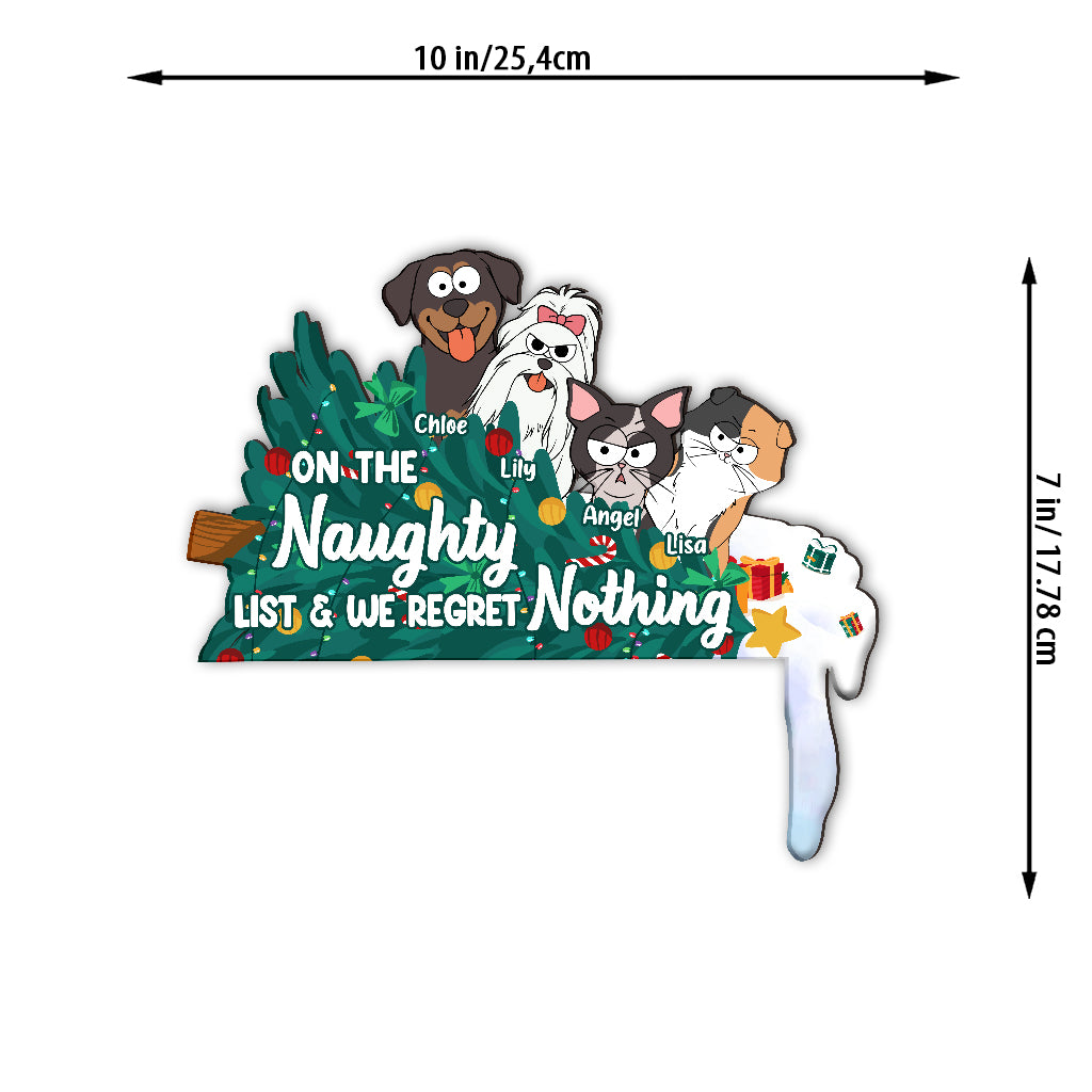 On The Naughty List And We Regret Nothing - Personalized Cat Door Frame Decoration