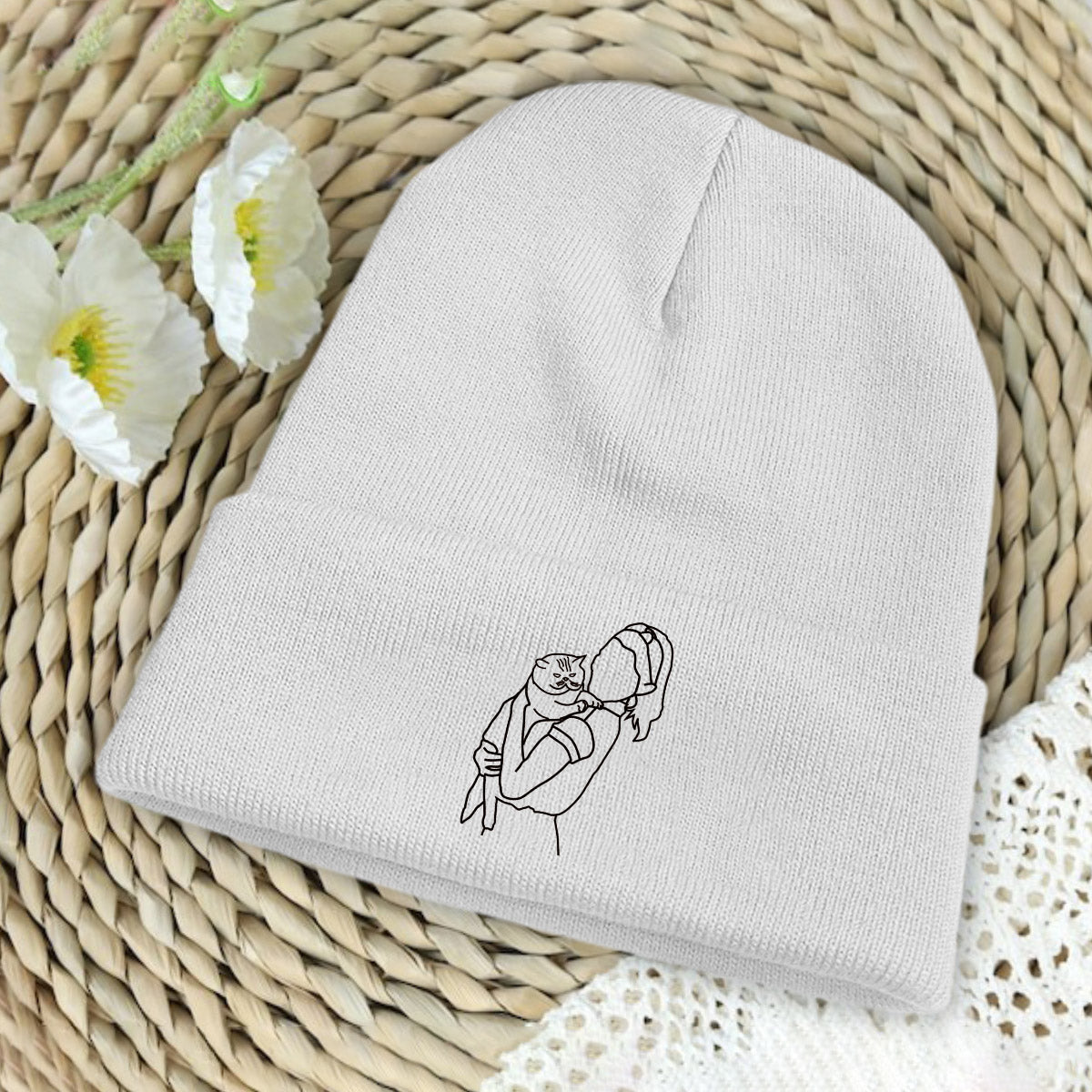 Custom Photo - Personalized Cat Embroidered Beanie