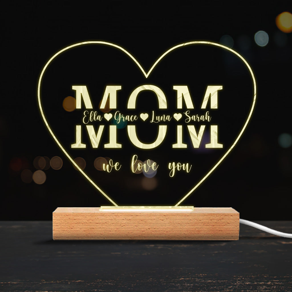 Love Mom - Personalized Mother Shaped Plaque Light Base