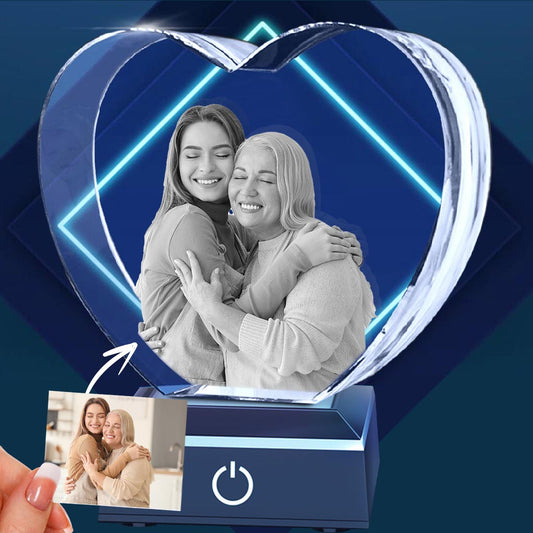 Custom Photo - Personalized Step Mom Laser Engraving 3D Heart Shaped Crystal Lamp